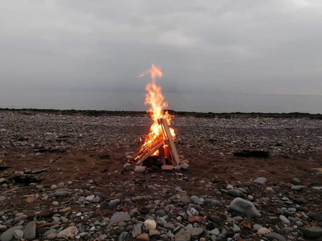 fire on the beach
